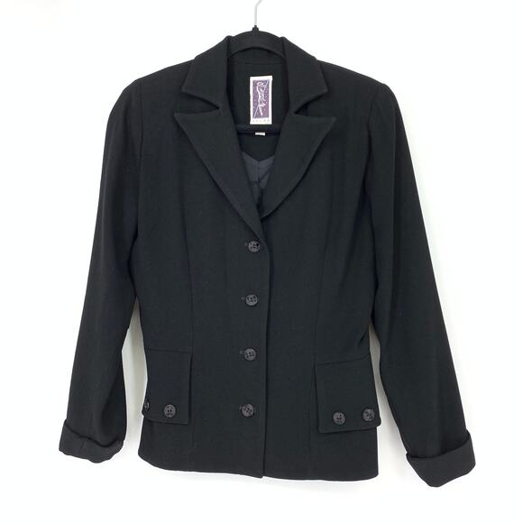 VTG Zelda Women's 4 Button Up Blazer Jacket Button Details Black Notched Lapels - Picture 1 of 6
